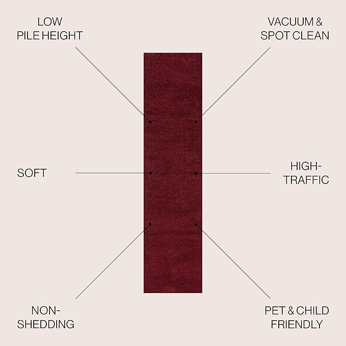 JONATHAN Y Haze Solid Low-Pile Dark Red Runner Rug 2x12, Coastal,Bohemian,Minimalist,Classic, Easy-Cleaning for Living Room,Bedroom,Kitchen,Pet Friendly,Non-Shedding (SEU100Q-212)