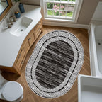 Minimalist Distressed Black Off White Greek Key Pattern Bordered Rug 6x9 for Liivng Room Bedroom Dining Room Soft Non Skid Washable Large Rugs Nursery Dorm Kitchen Rustic Classic Indoor Oval Carpet