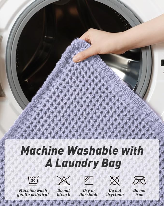 Upgraded Waffle Runner Rug Super Absorbent Non Slip Bath Mats for Bathroom Machine Washable Bathroom Runner Rug with Tassels, Ideal for Hallway Bedroom Laundry Room, 2' x 5' (24" x 60"), Purple