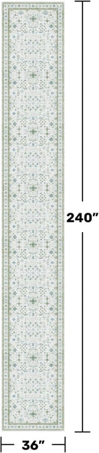 Oushak 3x20 Wide Hallway Runner Rug - Vintage Turkish Floral, Washable Low Pile Non Slip 20ft Extra Long Runners for Large Kitchen, Hall Way - Blue and Green Décor