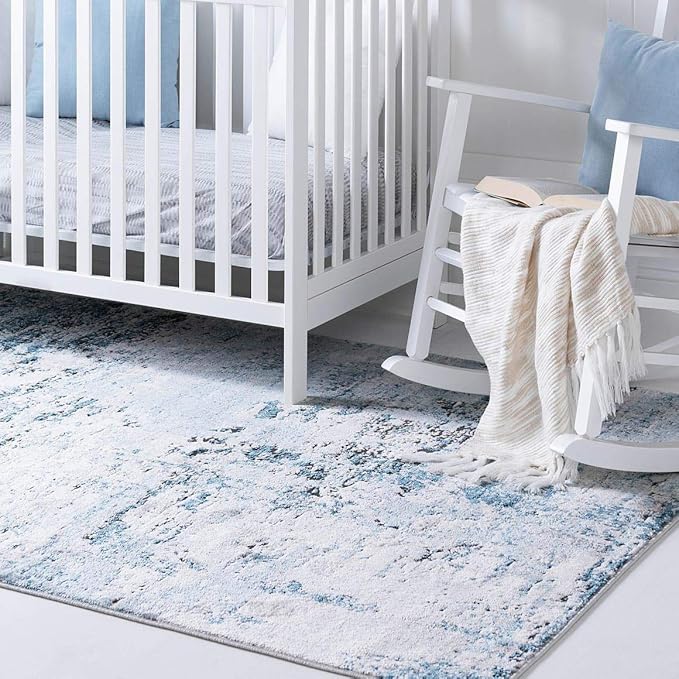 Rugs.com Leipzig Collection Area Rug – 4X6 Blue Low-Pile Rug Perfect for Entryways, Kitchens, Breakfast Nooks, Accent Pieces