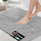 GORILLA GRIP Bath Rug Mat, Thick Soft Absorbent Chenille, Quick Dry Microfiber Mats, Rubber Backing Washable Shower Floor Rugs, US Designed Bathroom Bathmat Home Decor Accessories, 24x17 Light Gray