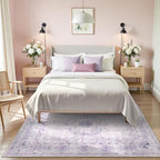 Wonnitar Floral Bow Print Purple Rug, 5x7 Washable Rug for Girls Room Decor, Ultra-Thin Non Slip Soft Boho Carpet for Bedroom Nursery Toddler Kids Room Living Room Women Office