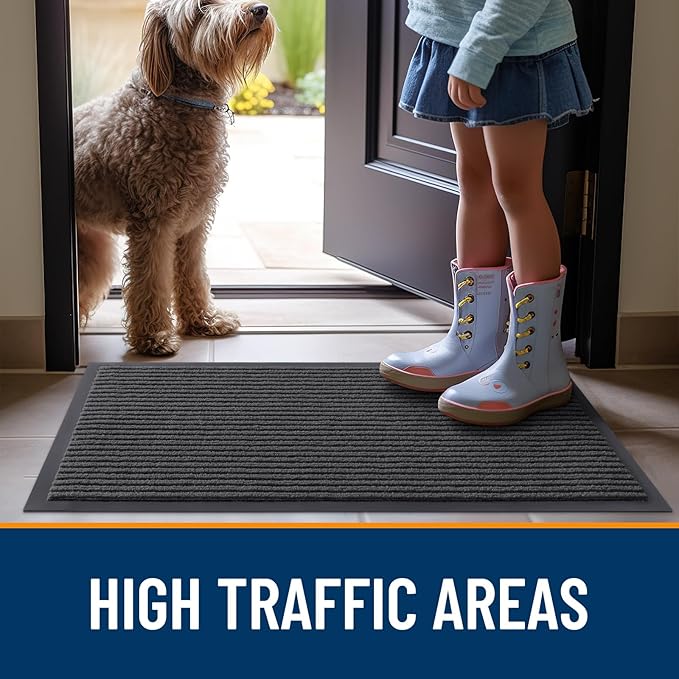 OLANLY Front Door Mat Indoor Outdoor Entrance, Waterproof Heavy Duty Doormat, Fade Resistant, Low Profile, Easy Clean Patio Porch Welcome Floor Mats for Entry, 59x30, Charcoal Grey