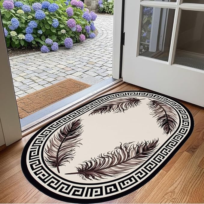 Light Beige Tan Black Greek Key Pattern Bordered Large Rugs for Living Room Bedroom Dining Room Machine Washable Non Skid Soft Area Rug 10x14 Nursery Dorm Guestroom Minimalist Oval Floor Mats Carpet