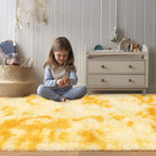 Soft Fluffy Area Rug for Bedroom, Fuzzy Shaggy Oval Throw Rugs for Bedside, Non-Slip Cozy Plush Shag Carpet for Kids Room Nursery Dorm Living Room, Tie Dye Yellow, 2.6 x 5.3 Feet, 2 Packs