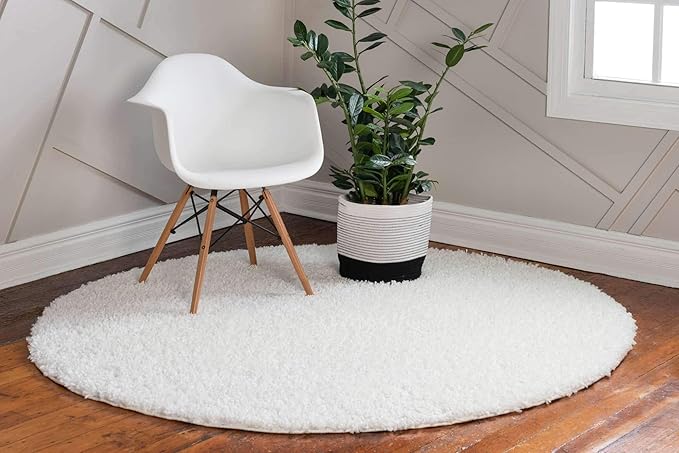 Unique Loom Davos Shag Collection Area Rug - Solid (3' 3" Round, White/ Ivory)