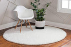 Unique Loom Davos Shag Collection Area Rug - Solid (3' 3" Round, White/ Ivory)