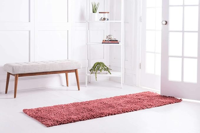 Unique Loom Davos Shag Collection Area Rug - Solid (2' 7" x 10' Runner, Poppy)
