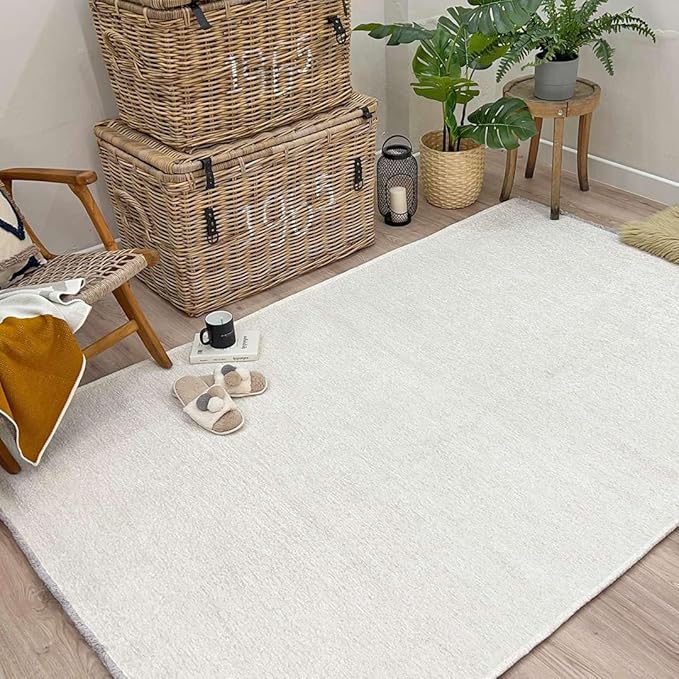 Alfa Rich 4x6 White Washable Area Rugs for Living Room Bedroom Kitchen Cotton Decor Rug