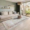 GLN Rugs Traditional Collection - Machine Washable Area Rug, Traditional Washable, Non Slip, Low Pile Chenille Rug, Living Room, Bedroom, Kitchen Rug (3' x 5' Light Blue)