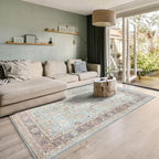 GLN Rugs Traditional Collection - Machine Washable Area Rug, Traditional Washable, Non Slip, Low Pile Chenille Rug, Living Room, Bedroom, Kitchen Rug (3' x 5' Light Blue)
