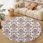 Oriental Tribal Floral Round Rug Vintage Brown Pattern Area Rug Washable Soft Non-Slip Floor Carpet Low Pile Accent Rugs for Entryway Living Room Dining Room Bedroom Home Office 8ft