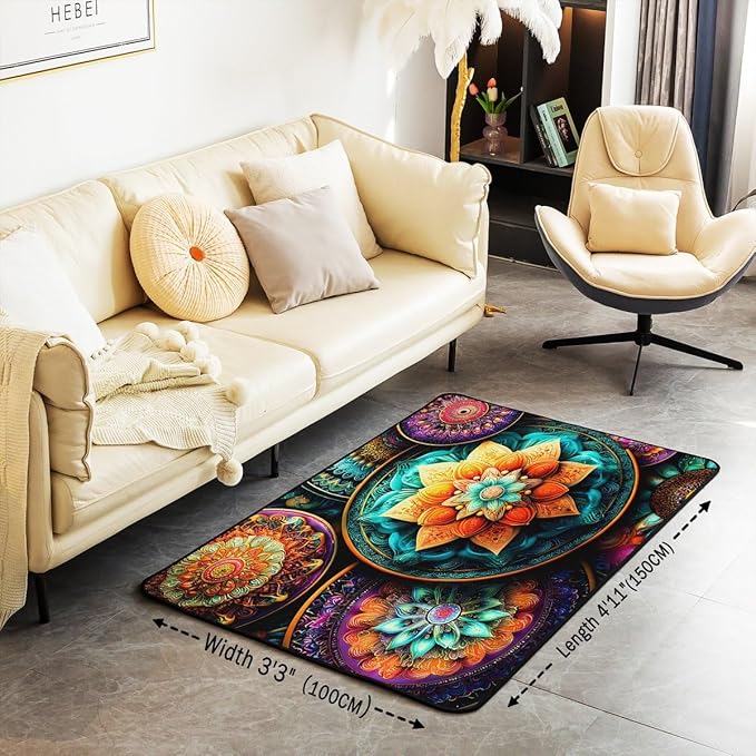 Vintage Mandala 3 x 5 Area Rug Victorian Decor Damask Rugs for Living Room | Antique Decor Boho Floral Washable Rug, Bohemian Paisley Medallion Carpet Indoor Floor Mat