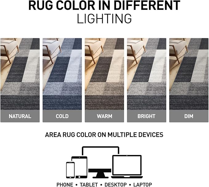 Rugshop Modern Boxes Design Non-Slip (Non-Skid) Runner Rug 2' x 10' Gray