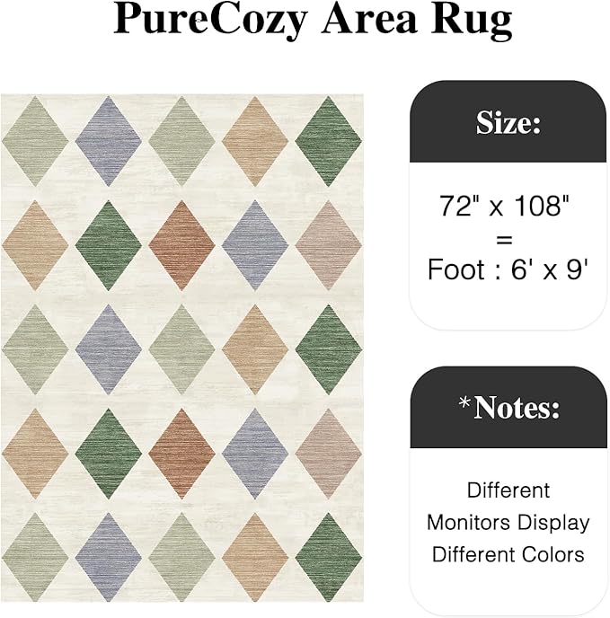 6x9 Checkered Area Rugs for Living Room Colorful Machine Washable Large Rug Non-Slip Stain Resistant Low Pile Boho Accent Indoor Throw Carpet for Bedroom Dining Room Classroom