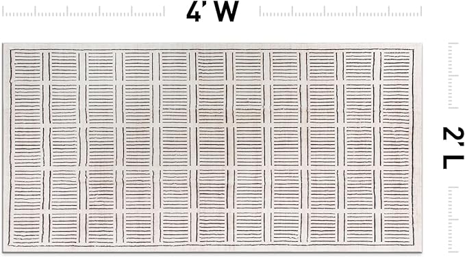 Rugshop Bohemian Stripe Lines Washable Non Slip Area Rug 2' x 4' Ivory