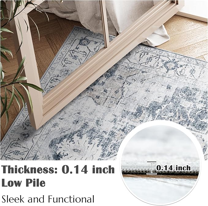 jinchan Kelda Living Room Area Rug 10x12 Washable Rug Vintage Indoor Large Floor Cover Distressed Lightweight Non-Slip Low Pile Thin Mat Stain Resistant Carpet for Bedroom Dining Room Office Grey
