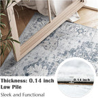 jinchan Kelda Living Room Area Rug 10x12 Washable Rug Vintage Indoor Large Floor Cover Distressed Lightweight Non-Slip Low Pile Thin Mat Stain Resistant Carpet for Bedroom Dining Room Office Grey