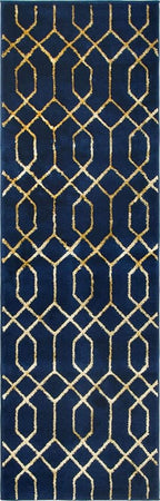 Marilyn Monroe Glam Collection Area Rug - Trellis (2' x 6' 1" Runner, Navy Blue Gold/ Gold)