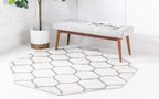Rugs.com Lattice Frieze Collection Rug – 5' Octagon Ivory Medium Rug Perfect for Living Rooms, Kitchens, Entryways