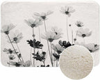 Cosmos Flowers Bath Mat for Bathroom Black and White Pattern Bath Rugs Door Mat Non Slip Rubber Backed Bathroom Floor Mat for Bathtub Sink Shower 20"X32"