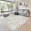 GLN Rugs Traditional Collection - Machine Washable Area Rug, Traditional Washable, Non Slip, Low Pile Chenille Rug, Living Room, Bedroom, Kitchen Rug (9' x 12' Cream/Gray)