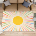 Boho Sun Area Rugs 6x9ft, Minimalist Sunburst Fluffie Rugs for Living Room, Abstraction Deco Nursery Rug with Under Rug Non Slip Tape for Bedroom Kids Room