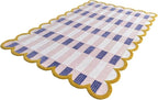Hand-Tufted Wool Rug with Scalloped Edges, Light Blue Plaid Pattern, Cozy Soft Area Rug for Living Room, Bedroom, and Nursery, Handmade Modern Accent Rug (Pink, 9X14 FEET)