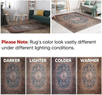 Keen Home Design 8x10 Rug - Machine Washable Area Rug with Non-Slip Backing, Ideal for Living Room, Dining Room, Bedroom - Vintage, Easy Clean, Durable, Low Pile Rug - (8' x 10')