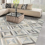 Premium Diamond, Patterned Leather Area Rug, Luxury Non Slip Floor Accent for Dining Room, Leather Area Rug for Living Room, Elegant Collection Indoor Carpet, Color: Grey, Size: 4X6 ft