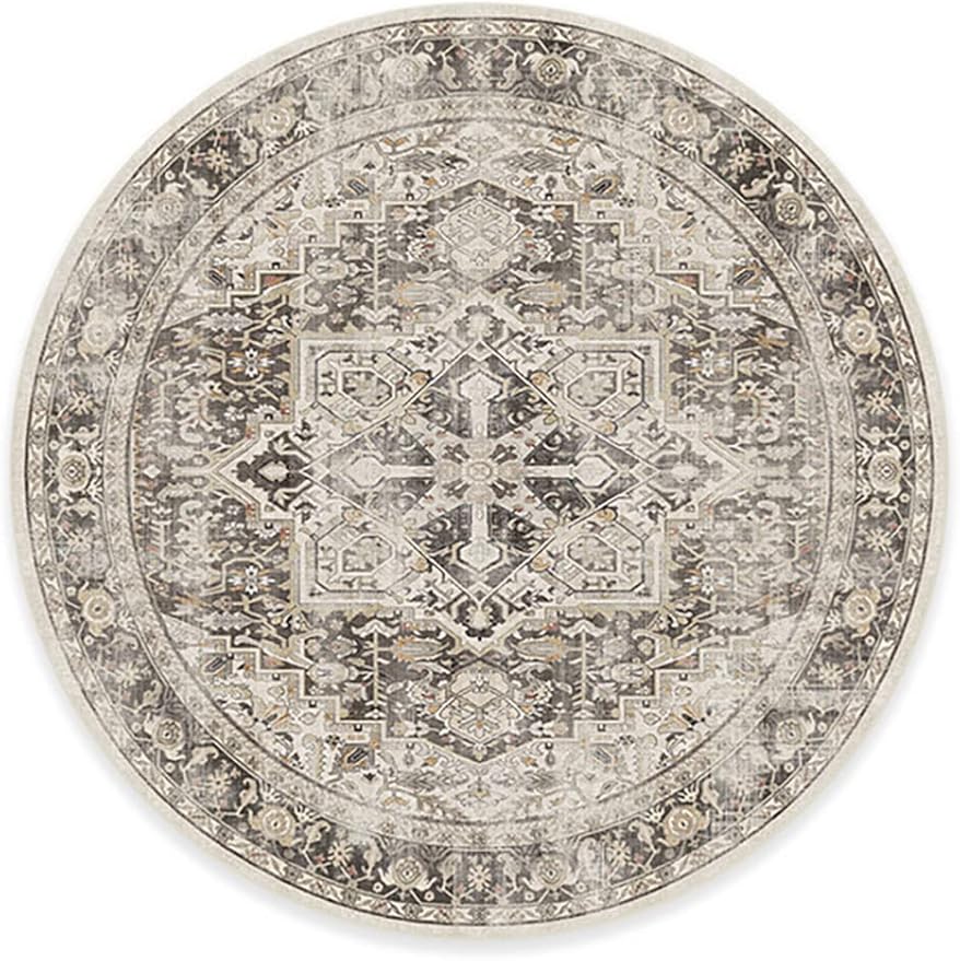 RUGGABLE Washable Vintage Area Rug – Kamran Hazel 8 ft Round, Stain-Resistant, Non-Slip – Large Machine Washable Rugs for Living Room, Bedroom, Hallway, Entryway & Office–with Cushioned Pad