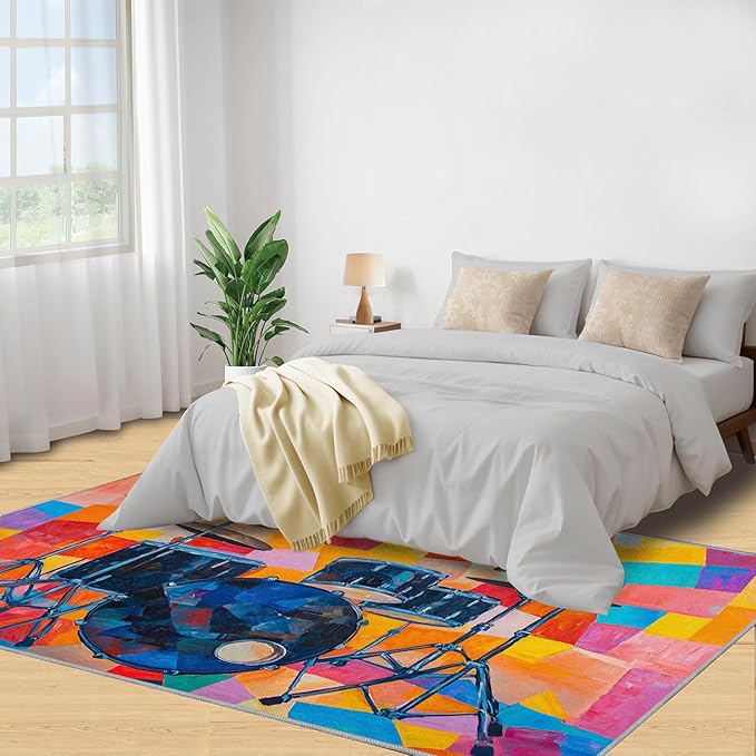 5x6 Drum Set Rugs for Office - Abstract Art Living Room Carpet, Pop Art Bedroom Area Rug Kids Low Pile Rug for Indoor Outdoor Hardwood Floors Home Decor