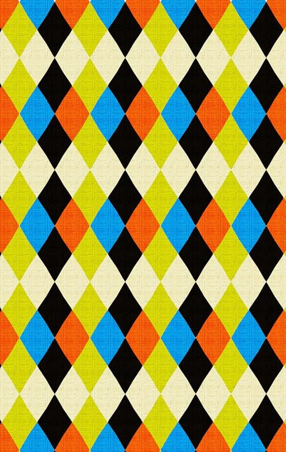 Vibrant Geometric Diamond Texture Rug for Living Room Bedroom Diningroom Playroom Home Office Modern Deco Washable Non Slip Playroom Nursery Room Large Carpet Black and Blue Green 7x12 Mat