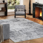Area Rug 4x6 Washable Rug Light Grey for Living Room, Dining Room, Bedroom, Large Carpets, Non Slip & Non-Shedding Low Pile Vintage Print Rug for Home Office Decor