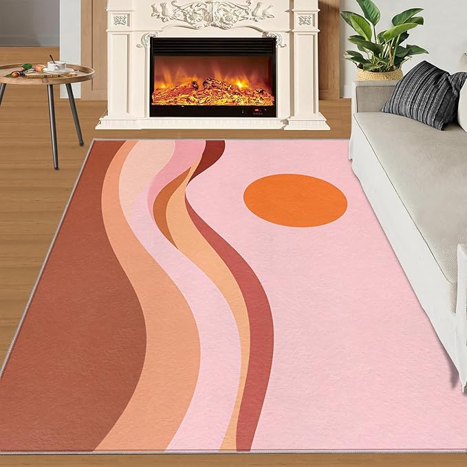 Boho Sun Area Rugs 5x8ft, Minimalist Sunburst Living Room Carpet, Abstraction Deco Decorative Carpet Protect Floor for Bedroom Men Office Hardwood Floors