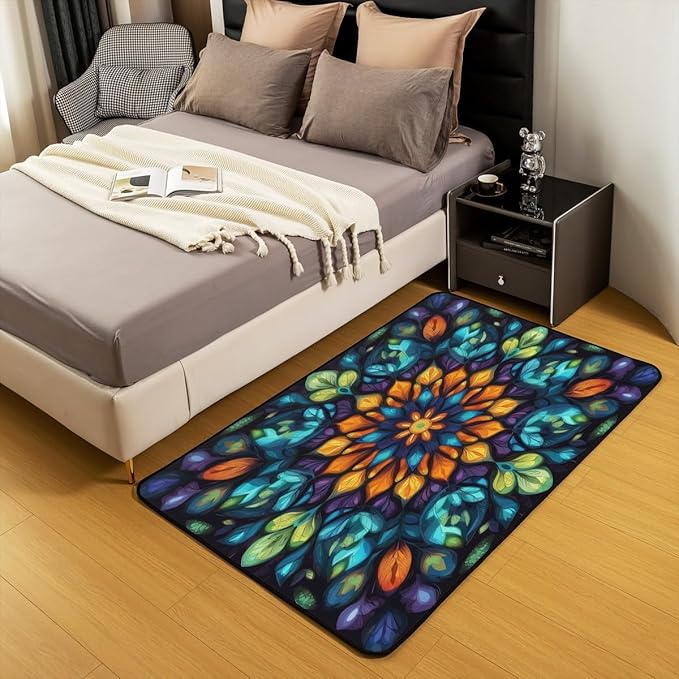 Vintage Mandala 3x5 Area Rug Bohemian Style Watercolor Flower Rugs for Living Room | Boho Floral Washable Rug, Antique Decor Victorian Damask Carpet Indoor Floor Mat