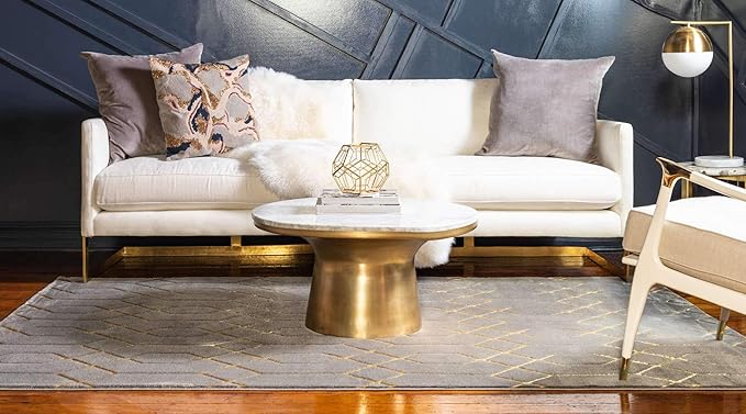 Unique Loom Marilyn Monroe Glam Collection Area Rug - Trellis (5' x 8' Rectangle, Gray Gold/ Gold)