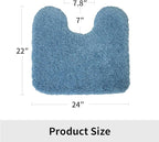 Blue Toilet Rug 22x24 Non Slip Fluffy Toilet Floor Mat U Shaped Washable Bathroom Contour Rug for Toilet Absorbent Thick Toilet Carpet