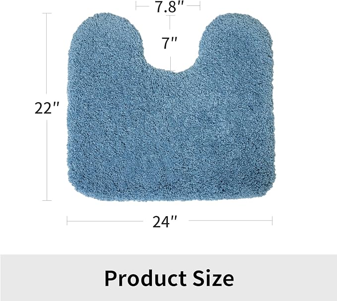 Blue Toilet Rug 22x24 Non Slip Fluffy Toilet Floor Mat U Shaped Washable Bathroom Contour Rug for Toilet Absorbent Thick Toilet Carpet