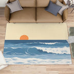 Boho Sun Area Rugs 8x10ft, Abstraction Deco Area Rug for Living Room, Minimalist Sunburst Modern Rug with Double Sided Carpet Tape for Bedroom Men Room Decor