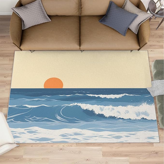 Boho Sun Area Rugs 3x5ft, Abstraction Deco Boys Rugs for Bedroom, Minimalist Sunburst Kids Room Rug Soft Fuzzy Washable for Living Room Game Room Coffee Table