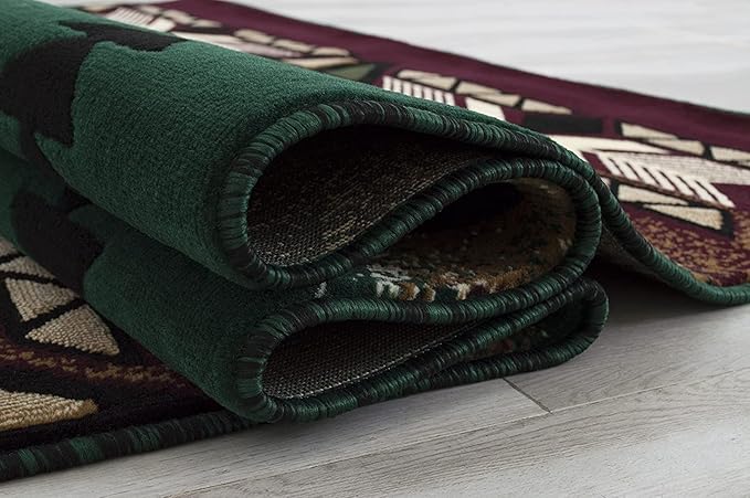 YHSF South West Native American Area Rug C318 - Easy Clean, Thick, Soft, Durable Native Tribal American Indian Inspired Rug for Bedroom/Living Room and More - Hunter Green, 5 ft 11 in x 8 ft 6 in