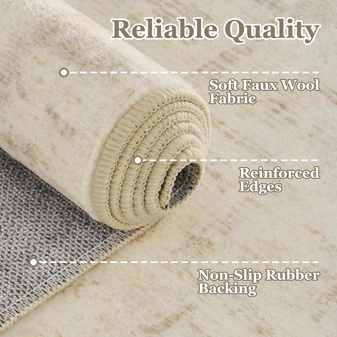 Beige 4x6 Throw Rugs for Entryway, Washable Neutral Rug with Rubber Backing for Living Room Bedroom, Vintage Medallion Distressed Area Rug for Kitchen/Bathroom/Dorm/Home Office