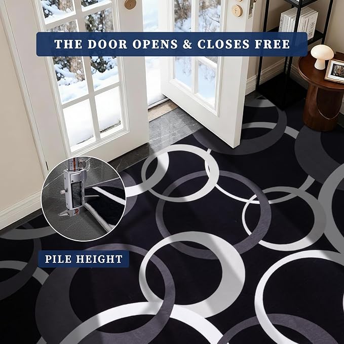 YIHOUSE 8x10 Ft Area Rugs, Concentric Circle Carpet Washable Rug, Black and White Geometric Design Rug for Grand Rooms, Master Bedrooms, Dining Room, Nursery, Home Office Decor, Nonslip Non-Shedding