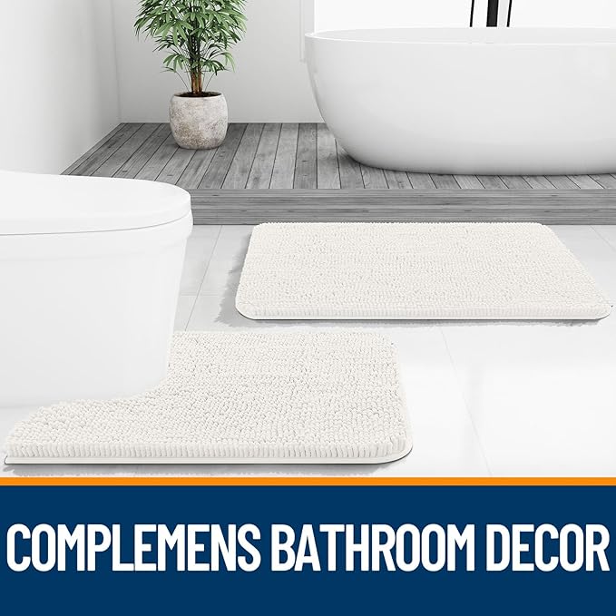 OLANLY Bathroom Rugs 70x24, Extra Soft Absorbent Chenille Bath Rugs, Rubber Backing Quick Dry, Machine Washable Bath Mats for Bathroom Floor, Tub and Shower, Home Decor Accessories, Ivory