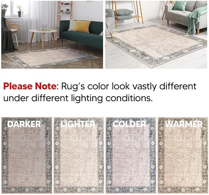 Keen Home Design 8x10 Rug - Machine Washable Area Rug with Non-Slip Backing, Ideal for Living Room, Dining Room, Bedroom - Vintage, Easy Clean, Durable, Low Pile - (8' x 10')