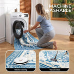 SOULFUL Medium Pile 3x5 Area Rug - Soft Foot Feel Small Entryway Rug - Mist Blue Boho Floral - Washable Non-Slip - Perfect for Living Room Bedroom Foot Kids Room Reading Nook