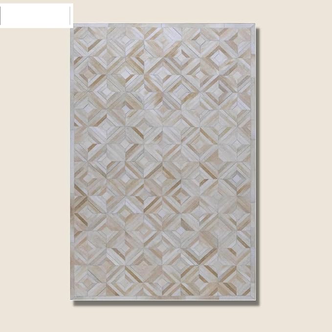 Premium Diamond Patterned Leather Area Rug, Luxury Non Slip Floor Accent for Dining Room, Living Room, Entryway, Elegant Collection Indoor Carpet, Color: White, Size: 4X6 ft