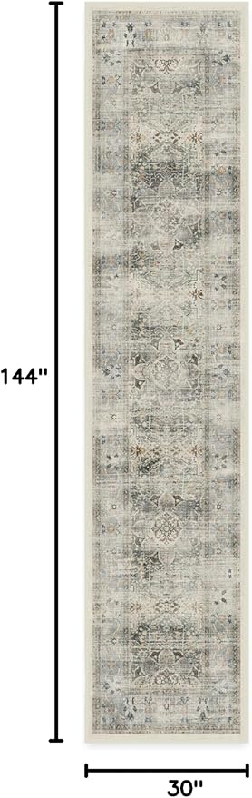 RUGGABLE Washable Vintage Runner Rug – Sarrah Sage 2.5x12, Stain-Resistant, Non-Slip Hallway Runner – Machine Washable Rug for Hallway, Entryway, Living Room & Kitchen – with Standard Pad